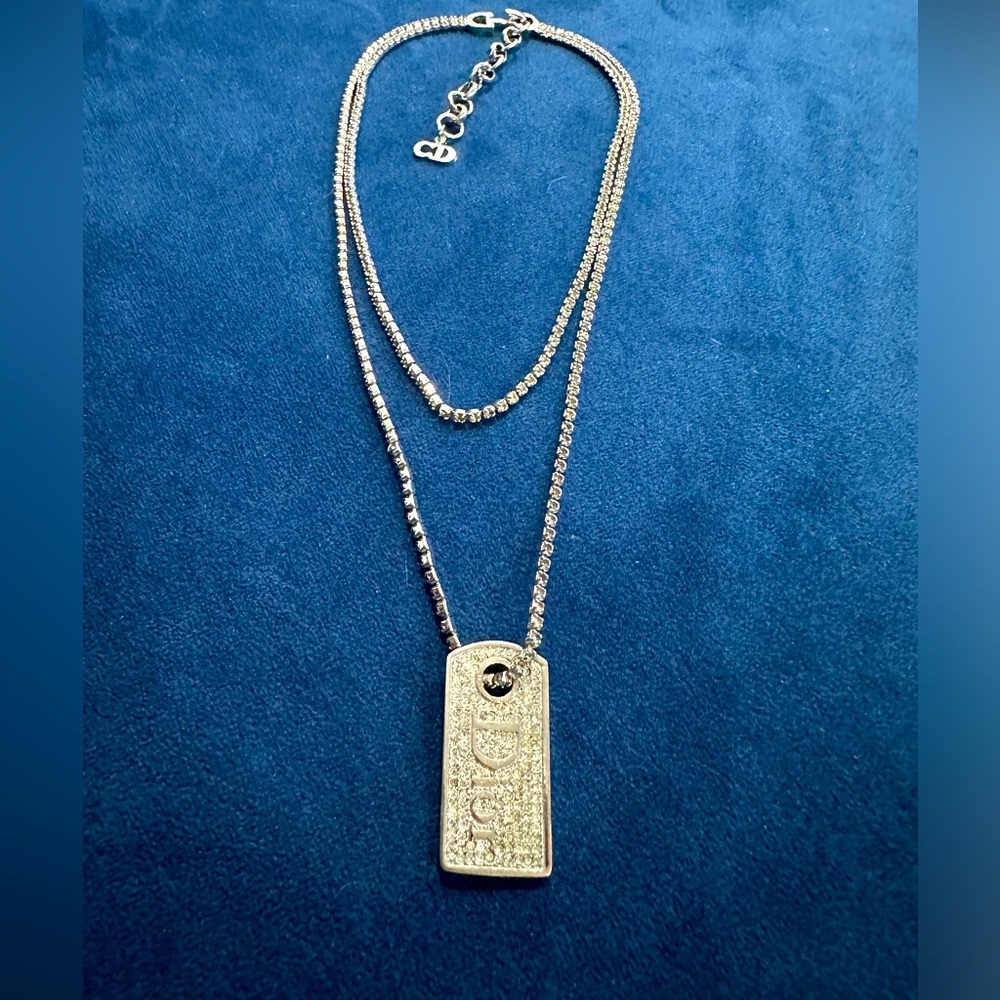 Dior Double Layer Silver Diamond Studs Necklace - image 4